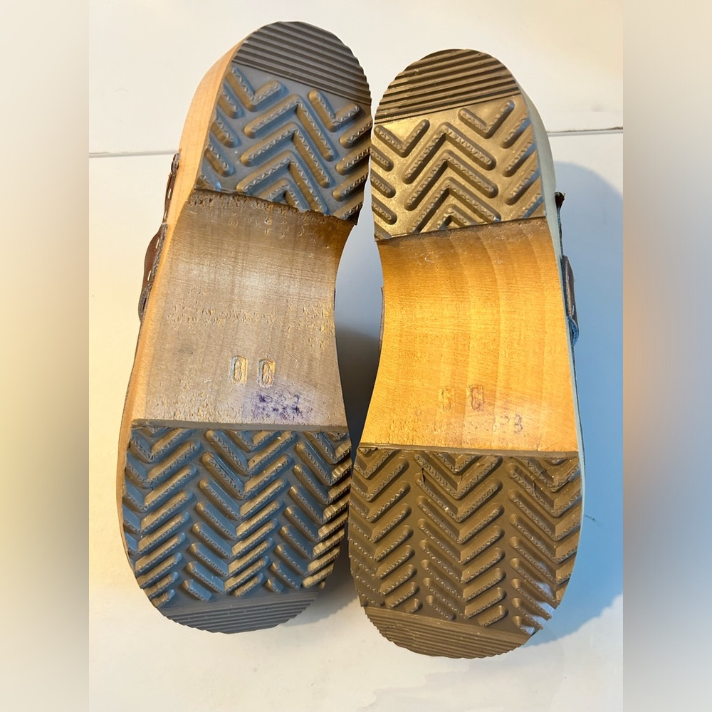 BJORK Maja Brown Leather Mule Clog with Wooden Sole Open Back Sz 39  8-8.5 - Picture 16 of 16
